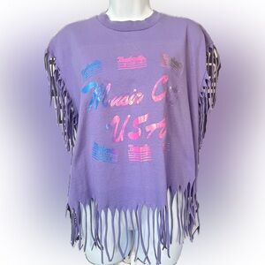 Vintage Screen Stars Purple Nashville Music City Fringe Tee with Fringe